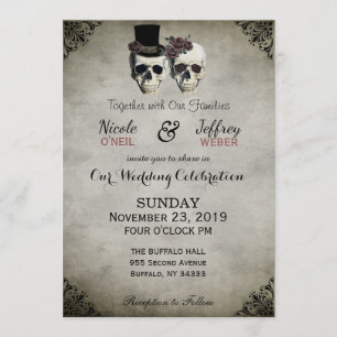 Bride & Groom Skull Goth Rustic Hochzeit Einladung