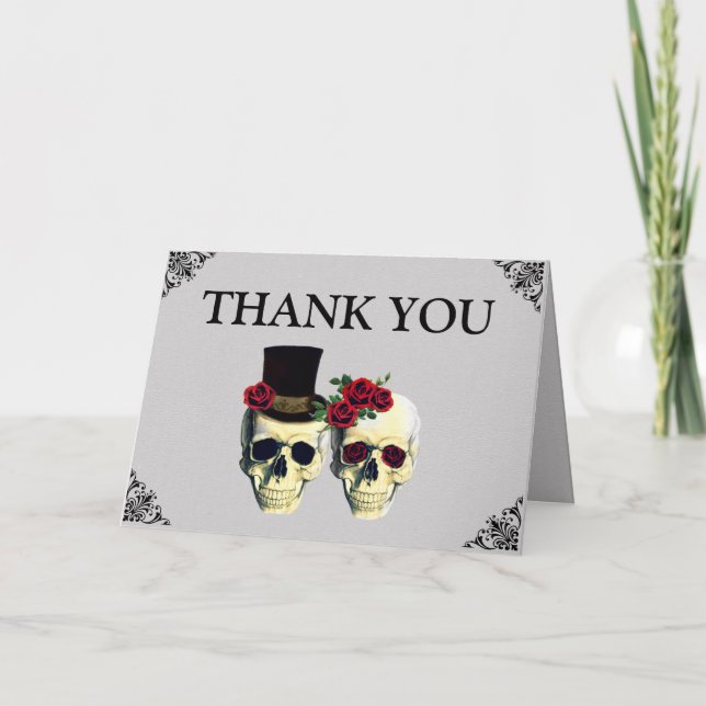 Bride & Groom Skull Hochzeit Danke Karte (Vorderseite)