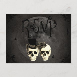 Bride & Groom Skull Wedding RSVP Card Einladungspostkarte