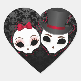 Bride & Groom Skullies (rot) Herzkleber Herz-Aufkleber