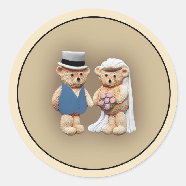 Bride & Groom Teddy Bears Runder Aufkleber (Vorderseite)
