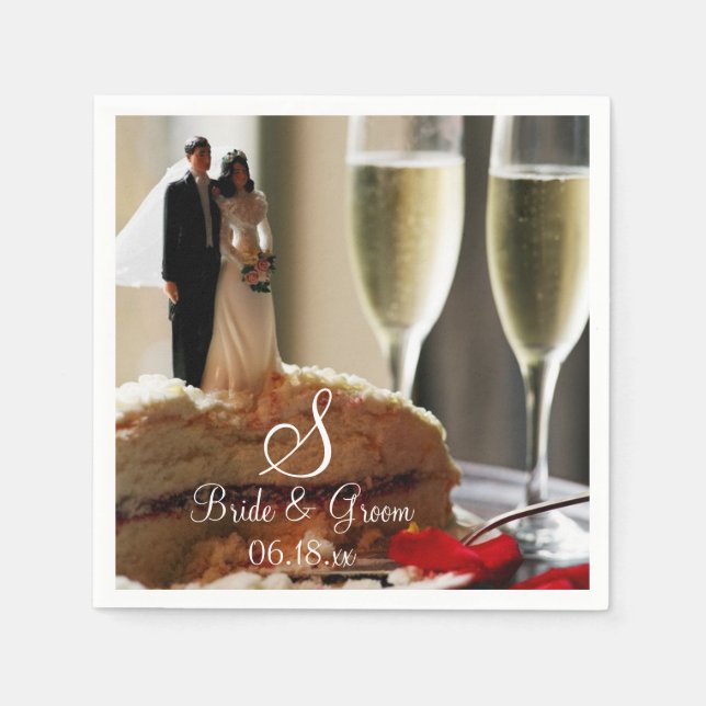Bride Groom Wedding Cake Individuelle Name Date Mo Serviette (Vorderseite)