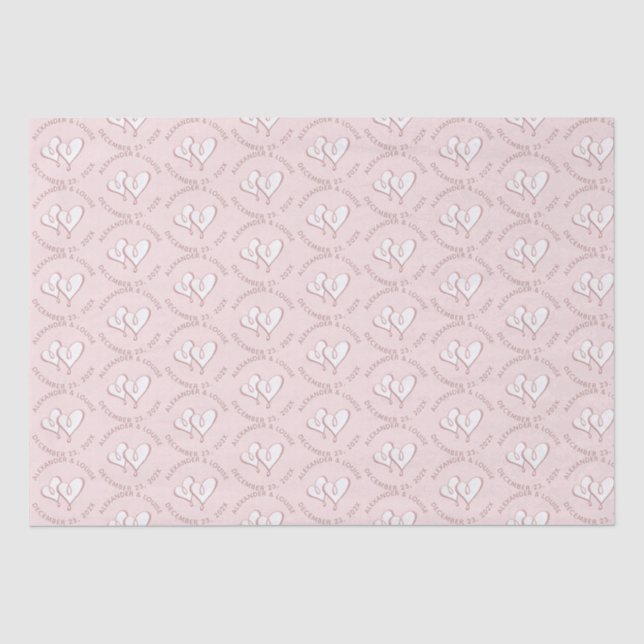 Bride Groom Wedding Date Embossed Herz Seidenpapier (Vorderseite)