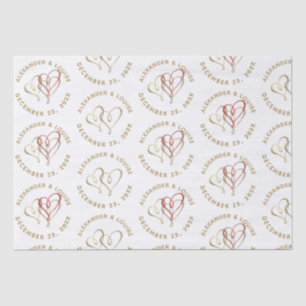 Bride Groom Wedding Date Gold Embosses Herz Seidenpapier