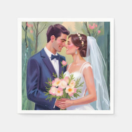 Bride & Groom | Wedding Newlyweds Watercolor Serviette