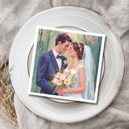 Bride & Groom | Wedding Newlyweds Watercolor Serviette