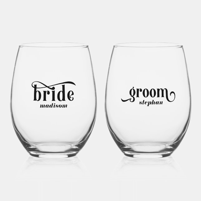 Bride, großartige schwarze Typografie Weinglas Ohne Stiel (Vorderseite)