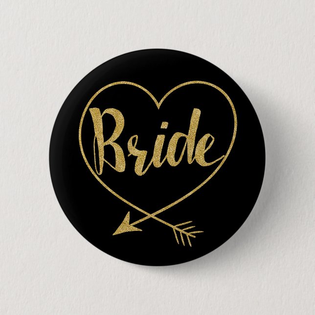 Bride | Herz golden und schwarz Button (Vorderseite)