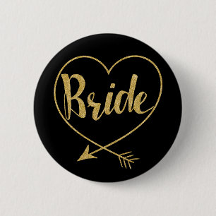 Bride   Herz golden und schwarz Button