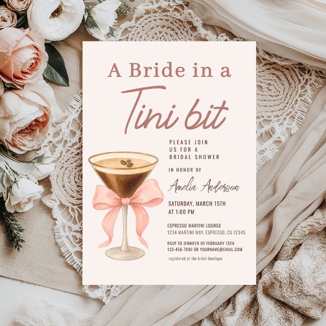 Bride in a Tini Bit Espresso Martini Bridal Shower Einladung (Von Creator hochgeladen)