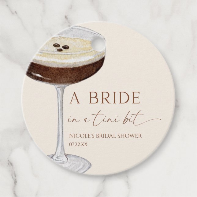 Bride In A Tini Bit Expresso Martini Bridal Shower Geschenkanhänger (Vorderseite)