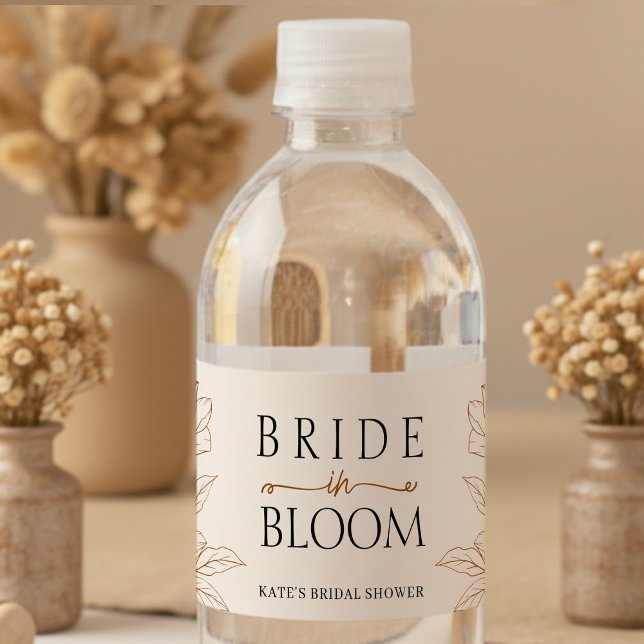 Bride in Bloom Tan Brown Bridal Shower (Bride in Bloom Tan Brown Bridal Shower Water Bottle Label
)