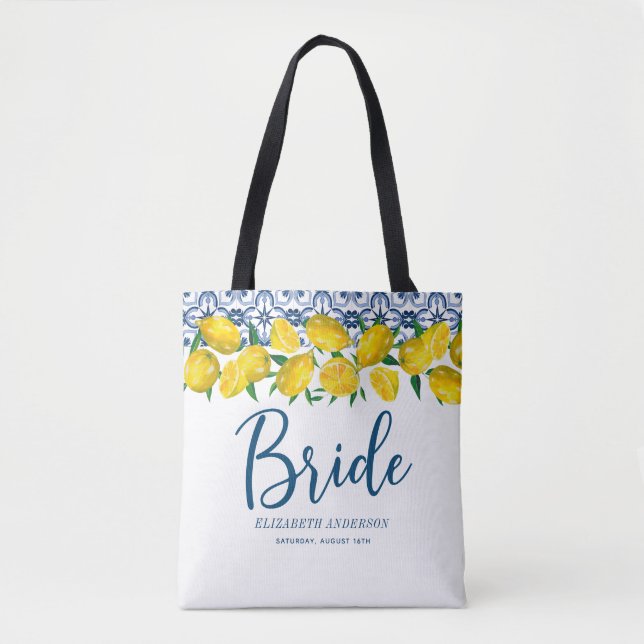 Bride Italian Blue Tile Lemon Boho Wedding Tasche (Vorderseite)