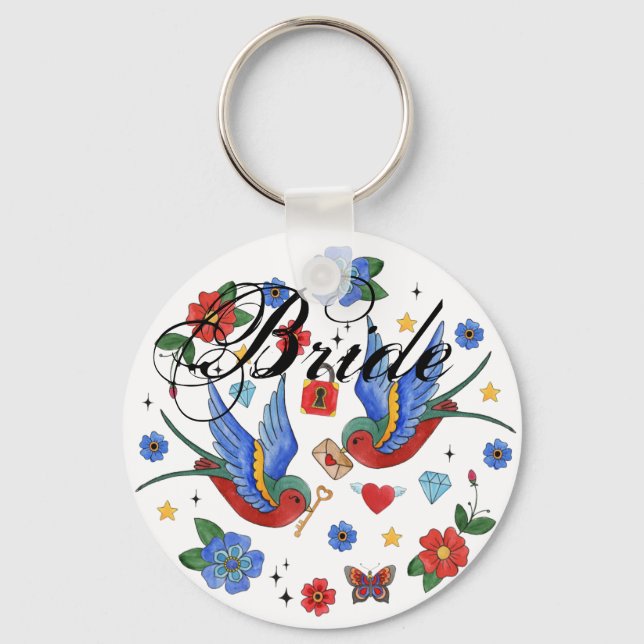 Bride Key Chain Traditioneller Bird Tattoo Sparrow Schlüsselanhänger (Vorderseite)
