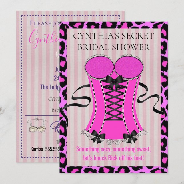 BRIDE Liebe Pink Lingerie Brautparty Party Einladung (Vorne/Hinten)