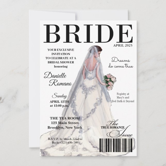 Bride Magazine Modern Bridal Shower Einladungen (Vorderseite)