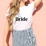 Bride Modern Retro Bachelorette Party White Shirt<br><div class="desc">A classic minimalist modern retro bachelorette party shirt perfect for the bride. Match it together with our matching Groom bachelor party shirt for the perfect event.</div>