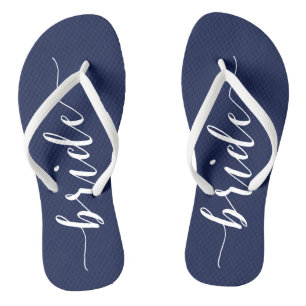Bride Navy Blue Wedding Party Flip Flops Slim