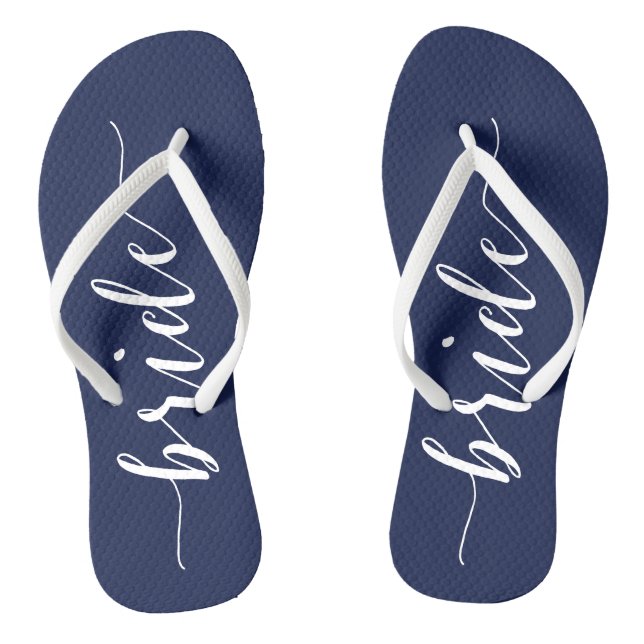 Bride Navy Blue Wedding Party Flip Flops Slim (Fußbett)