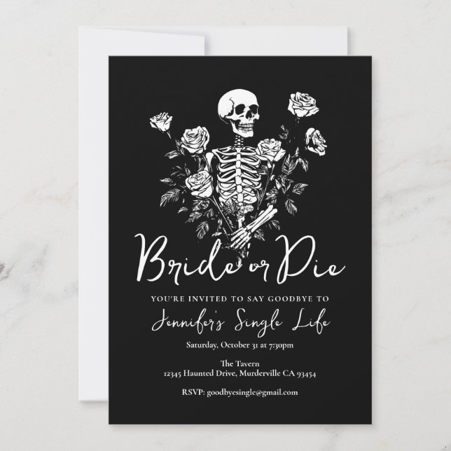 Bride or Die Floral Skeleton Bachelorette Party Einladung (Vorderseite)