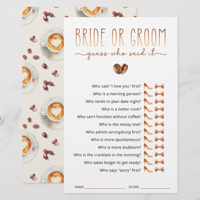 Bride or Groom Guess Who Said It Game (Vorne/Hinten)