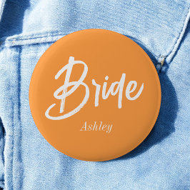 Bride Orange White Wedding Script Button