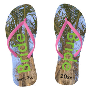 Bride Palm Trees Blue Sky Flip Flops
