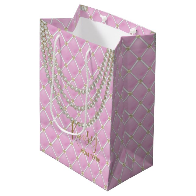 BRIDE Paris Pearls & Glam Pink Dusche Party Mittlere Geschenktüte (Vorderseite Schrägansicht)