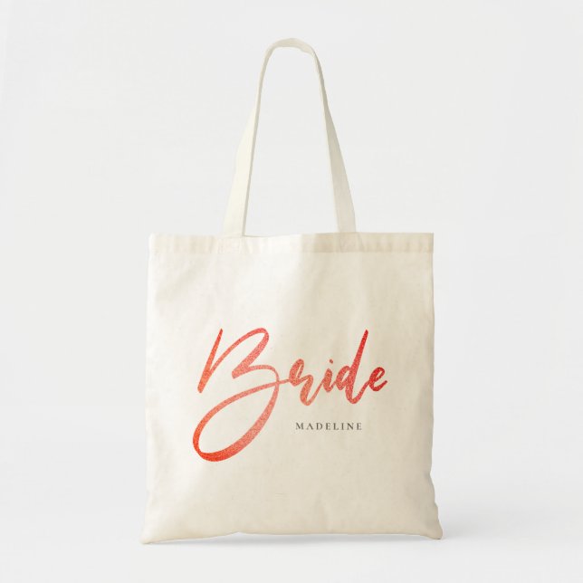Bride Peach Pink Imitate Glitzer Hochzeit Leinwand Tragetasche (Vorne)