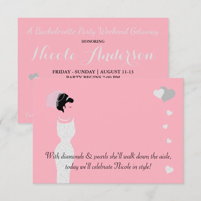 Bride Pink Bridal Bachelorette Dusche Party Einladung (Vorne/Hinten)