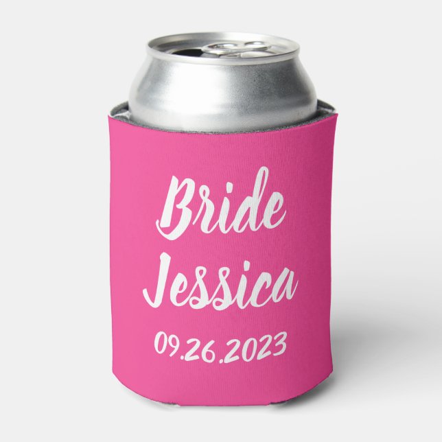 Bride Pink Elegant Script Geschenke Stilvolle Hoch Dosenkühler (Kanne Vorderseite)