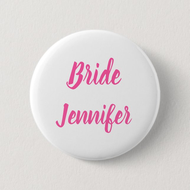 Bride Pink Eleganter Chic Individuelle Name Gesche Button (Vorderseite)