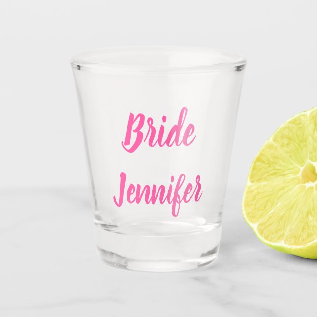 Bride Pink Eleganter Chic Individuelle Name Gesche Schnapsglas (Vorderseite)
