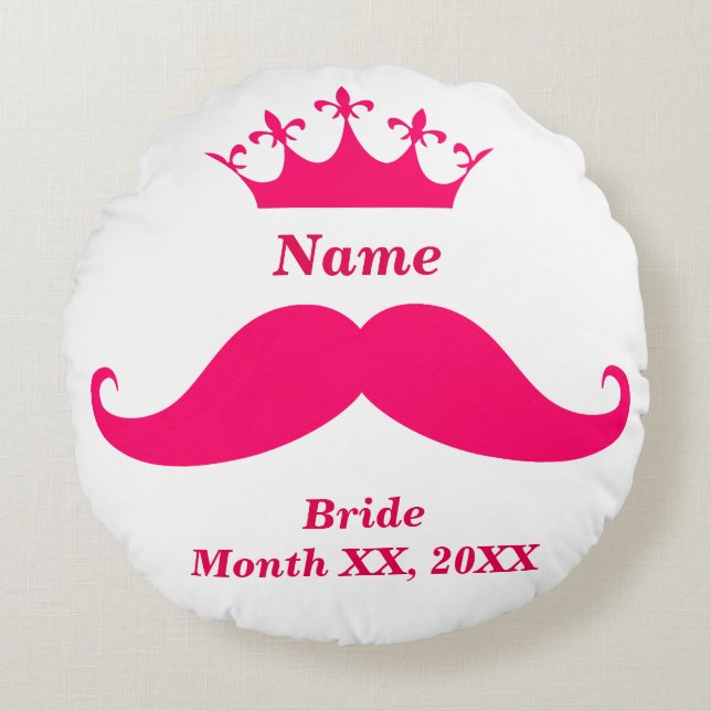 Bride Pink Mustache Round Throw Pillow Rundes Kissen (Vorderseite)