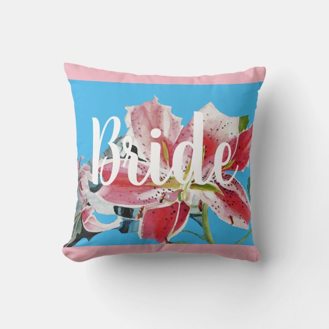 Bride Pink Retro Lily florale Hochzeitsdekissen Ki Kissen (Vorderseite)
