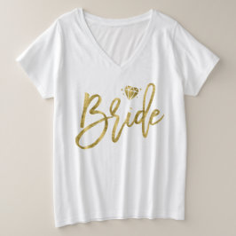 Bride Plus-Size V-Neck T - Shirt Imitate Gold Bril