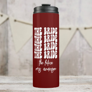 Bride Red Groovy Retro Personalisiert Bachelorette Thermosbecher