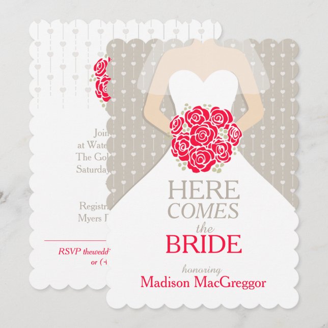 Bride rouge bouquet graphique nuptiale invitation (Devant / Derrière)