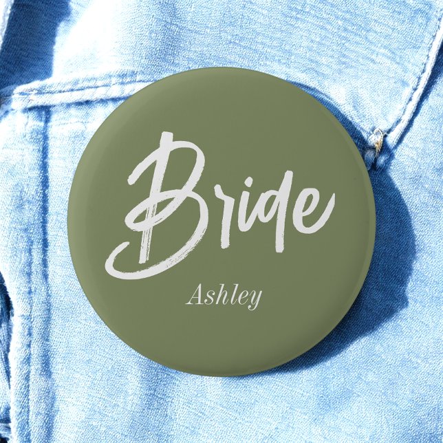 Bride Sage Green Wedding Script Button (Von Creator hochgeladen)