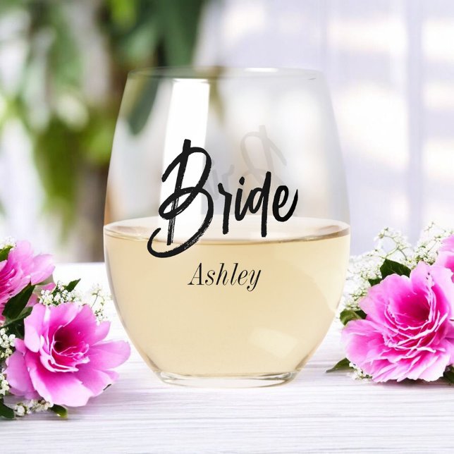 Bride Schwarz-weiß Script Wedding Weinglas Ohne Stiel (Von Creator hochgeladen)