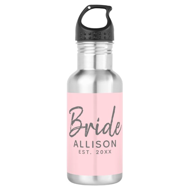 Bride Script Blush Pink etabliert Personalisiert  Edelstahlflasche (Vorderseite)
