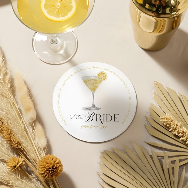 Bride Signature Cocktail Wasserfarbe Brautgetränk Runder Pappuntersetzer (Bride Signature Cocktail Watercolor Wedding Drink Round Paper Coaster)