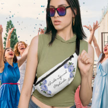 Bride Squad Blue Floral Eleganter Glitzer Geo
