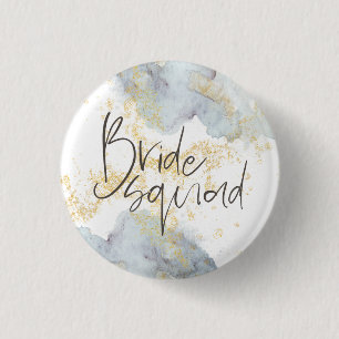 Bride Squad Blue Ombre Wasserfarben Gold Splashes Button