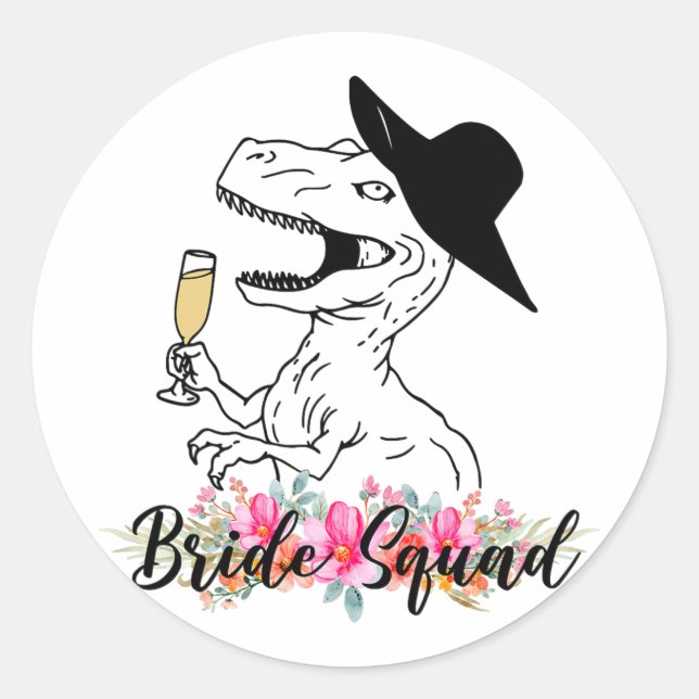 Bride Squad Dinosaur Bridesmaid Floral Bachelorett Runder Aufkleber (Vorderseite)