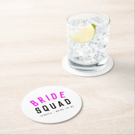 Bride Squad | Hot Pink Bachelorette Bridesmaid Runder Pappuntersetzer