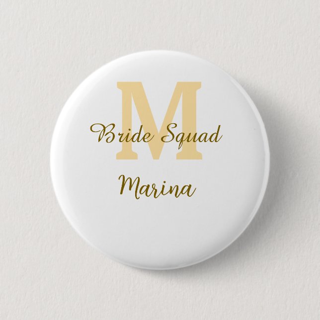 Bride squad monogram golden bridal shower simple  button (Vorderseite)