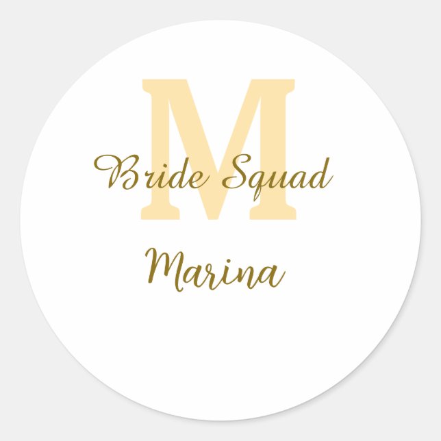 Bride squad monogram golden bridal shower simple  runder aufkleber (Vorderseite)