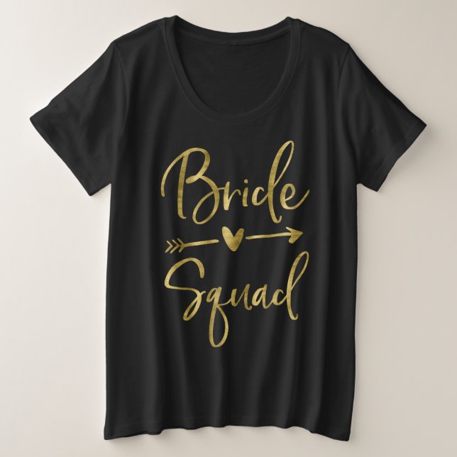 Bride Squad Plus-Größe VNeck Imitate Gold Script A Große Größe T-Shirt (Design vorne)