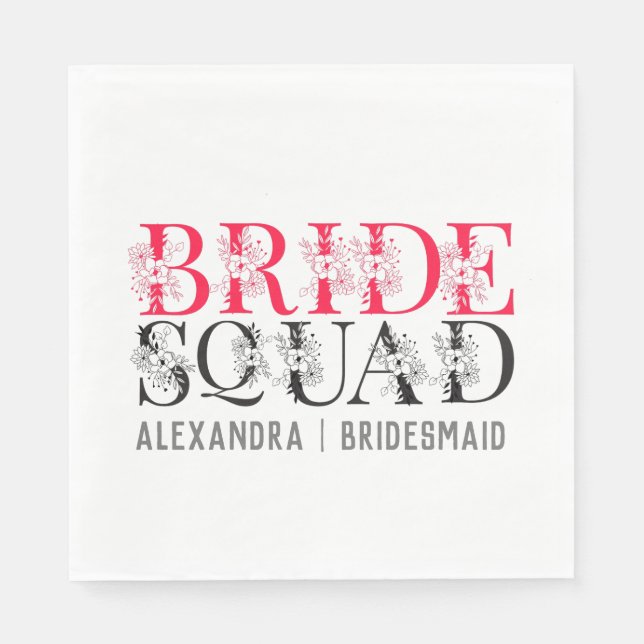 Bride Squad | Rosa Junggeselinnen-Abschied Bridesm Serviette (Vorderseite)